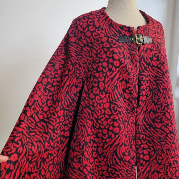 FOCUS 2000 Red/Black Women’s Fall Animal Print Poncho (Size: S/M) - Picture 11 of 16